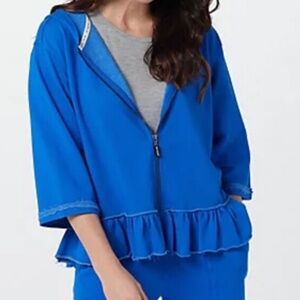 Peace Love World Terry Full Zip Ruffled Hoodie Medium